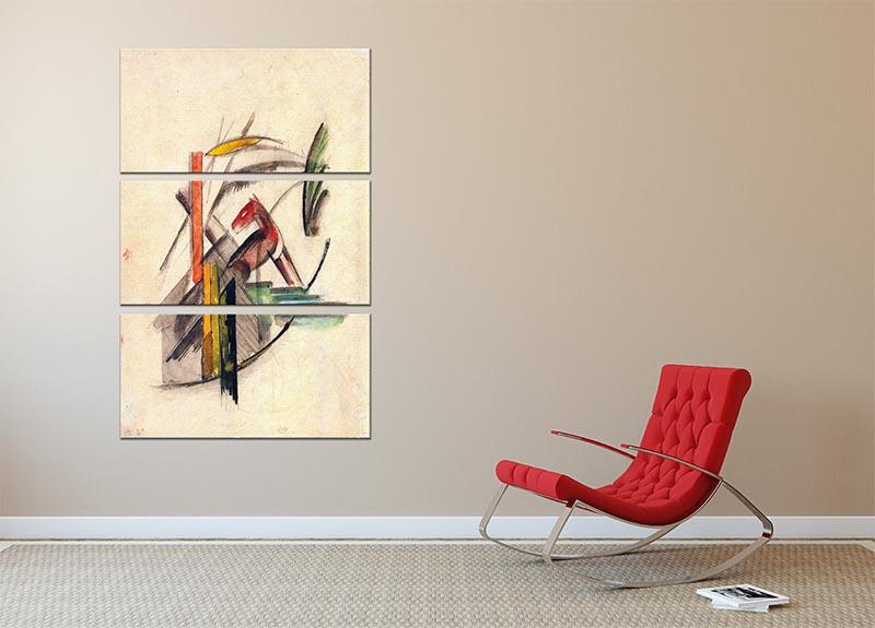 Three-panel canvas print featuring Animal by Franz Marc, showcasing vibrant colors and dynamic forms, perfect for home or office decor.